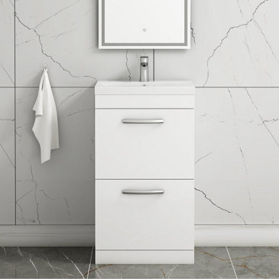 Royal Bathrooms Turin Gloss White 500mm Floor Standing Vanity Unit 2 Drawer With Mid-Edge Basin Sink - image 1