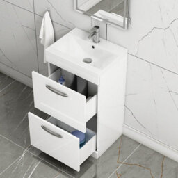 Royal Bathrooms Turin Gloss White 500mm Floor Standing Vanity Unit 2 Drawer With Mid-Edge Basin Sink - thumbnail 3