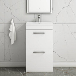 Royal Bathrooms Turin Gloss White 500mm Floor Standing Vanity Unit 2 Drawer With Mid-Edge Basin Sink