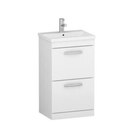 Royal Bathrooms Turin Gloss White 500mm Floor Standing Vanity Unit 2 Drawer With Mid-Edge Basin Sink - thumbnail 6