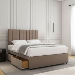 REGIONAL FURNISHINGS Luxury Mink Plush Velvet Divan Bed Set With 24Inch Headboard 2Drawersfootend & Mattress In Double King 4Ft 6Ft Sizes