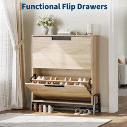 Narrow Hidden Shoe Storage Organizer Cabinet With 2 Flip Drawer Entryway Hallway - thumbnail 5