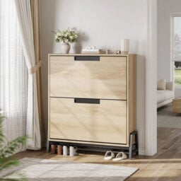 Narrow Hidden Shoe Storage Organizer Cabinet With 2 Flip Drawer Entryway Hallway - thumbnail 1
