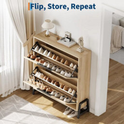 Narrow Hidden Shoe Storage Organizer Cabinet With 2 Flip Drawer Entryway Hallway - thumbnail 3