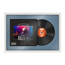 "AK Frames 25X17"" White Modern Vinyl Record Frame With Pompadour Mount For 12 Inch Lp Cover & Disc - Overlapped Design"