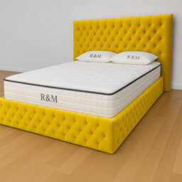 5Ft King Bed Frame - Chesterfield Upholstered Winged Bed Frame - Mustard Gold Plush Velvet Fabric - thumbnail 3