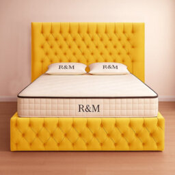 5Ft King Bed Frame - Chesterfield Upholstered Winged Bed Frame - Mustard Gold Plush Velvet Fabric - thumbnail 2