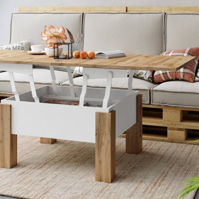 Heze Furniture Ozma 2 In 1 Extending Coffee / Dining Table 90-180Cm - Wotan Oak / White - image 1