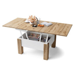 Heze Furniture Ozma 2 In 1 Extending Coffee / Dining Table 90-180Cm - Wotan Oak / White - thumbnail 8