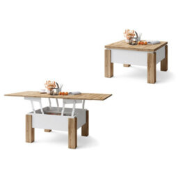 Heze Furniture Ozma 2 In 1 Extending Coffee / Dining Table 90-180Cm - Wotan Oak / White - thumbnail 6