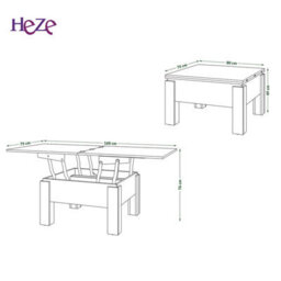 Heze Furniture Ozma 2 In 1 Extending Coffee / Dining Table 90-180Cm - Wotan Oak / White - thumbnail 5