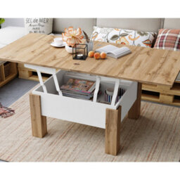 Heze Furniture Ozma 2 In 1 Extending Coffee / Dining Table 90-180Cm - Wotan Oak / White - thumbnail 4