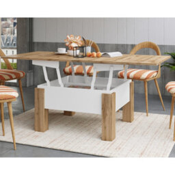 Heze Furniture Ozma 2 In 1 Extending Coffee / Dining Table 90-180Cm - Wotan Oak / White - thumbnail 2