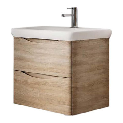 Plum&clay Eden Light Oak Wall Hung Vanity Unit With Round Resin Basin (W)640mm - image 1