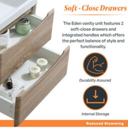 Plum&clay Eden Light Oak Wall Hung Vanity Unit With Round Resin Basin (W)640mm - thumbnail 6