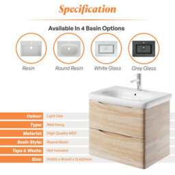 Plum&clay Eden Light Oak Wall Hung Vanity Unit With Round Resin Basin (W)640mm - thumbnail 7