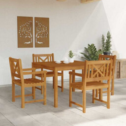 Berkfield Garden Dining Set 5 Pcs Brown Solid Acacia Wood - thumbnail 4