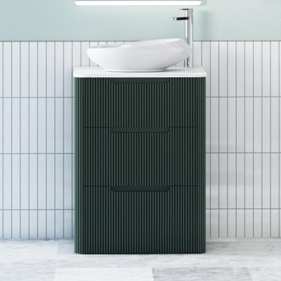 Royal Bathrooms Avenza 600mm Deep Moss Green Floor Standing Countertop Bathroom Vanity Unit 3 Drawer With Nova Basin - image 1