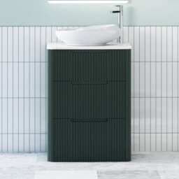 Royal Bathrooms Avenza 600mm Deep Moss Green Floor Standing Countertop Bathroom Vanity Unit 3 Drawer With Nova Basin - thumbnail 1