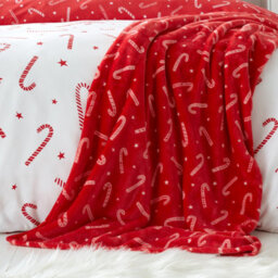 Catherine Lansfield Christmas Candy Cane Fleece Blanket Throw - thumbnail 1