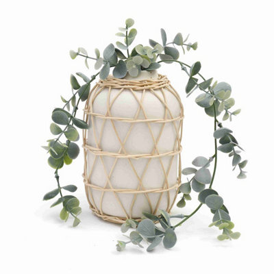 Annibells Ceramic Rattan Decorative Flower Vase  - Two Designs (3188) - Wide Neck