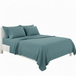 Plain Poly Cotton Easy Care Fitted Flat Sheet Matching Pillowcases Set Duck Egg Blue - thumbnail 2