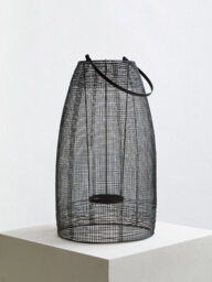 Orsina Large Black Lantern, Iron Wireframe Black Candle Holder, Indoor & Outdoor Glass Shade Candle Holder - thumbnail 4
