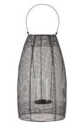 Orsina Large Black Lantern, Iron Wireframe Black Candle Holder, Indoor & Outdoor Glass Shade Candle Holder