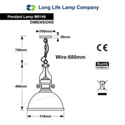 Long Life Lamps Company Industrial Black Ceiling Pendant Light M0146 With 9W Ww Led - thumbnail 2
