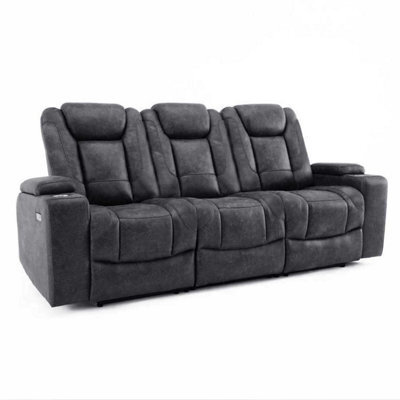 Furnishings For Less UK Juniper Electric Recliner 3 Seater With Usb Cup Holders Grey - image 1