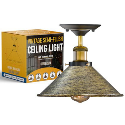 Vintage Ceiling Light Semi Flush Mount With Metal Cone Shade E27 Holder For Bedroom Livingroom Diningroom - image 1