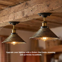 Vintage Ceiling Light Semi Flush Mount With Metal Cone Shade E27 Holder For Bedroom Livingroom Diningroom - thumbnail 2
