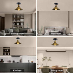 Vintage Ceiling Light Semi Flush Mount With Metal Cone Shade E27 Holder For Bedroom Livingroom Diningroom - thumbnail 8