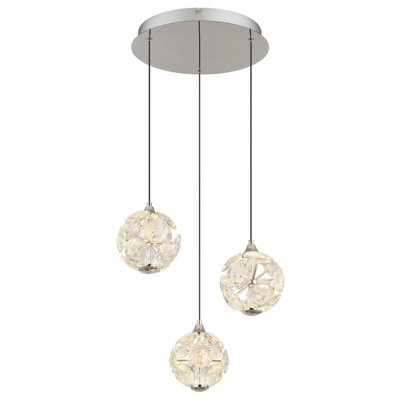 Luminosa Lighting Luminosa Virina Cluster Pendant Ceiling Light Chrome K9 Crystals 3X Led 3000K - image 1
