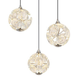 Luminosa Lighting Luminosa Virina Cluster Pendant Ceiling Light Chrome K9 Crystals 3X Led 3000K - thumbnail 3