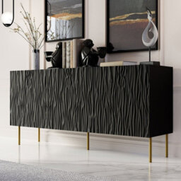 Jungle 152Cm Modern Sideboard Black And Gold Cabinet With Metal Legs And Push To Open System - thumbnail 3