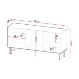 Jungle 152Cm Modern Sideboard Black And Gold Cabinet With Metal Legs And Push To Open System - thumbnail 5