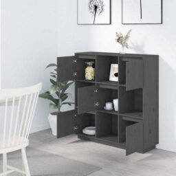 Berkfield Highboard Grey 110.5X35X117 Cm Solid Wood Pine - thumbnail 6