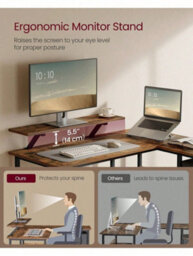 Songmics Vasagle L-Shaped Desk With 2 Spacious Drawers, Gaming Desk ,corner Desk, Computer Desk ,rustic Brown, Ebony Black - thumbnail 4