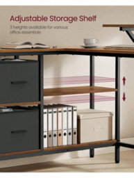 Songmics Vasagle L-Shaped Desk With 2 Spacious Drawers, Gaming Desk ,corner Desk, Computer Desk ,rustic Brown, Ebony Black - thumbnail 3
