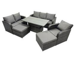 Fimous Rattan Garden Furniture Dining Set 8-Seater Patio Height Adjustable Rising Lifting Table Sofa Set With 2 Big Footstool - thumbnail 2