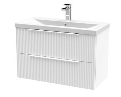 Hudson Reed Fluted Wall Hung 2-Drawer Vanity And Mid-Edge Basin, Contemporary Sink Vanity Unit, Satin White, 800mm - image 1
