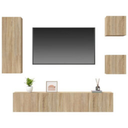 Walplus 5 Piece Tv Cabinet Set Sonoma Oak Engineered Wood - thumbnail 4