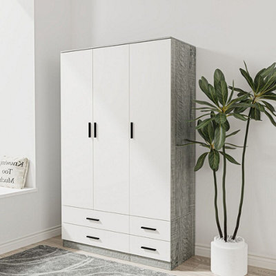 Urbn-Living Urbnliving 180Cm Height White 3 Door 4 Drawer Wardrobe Storage Shelf Modern Bedroom Ash Grey Furniture - image 1
