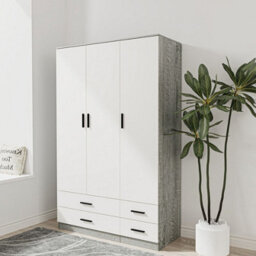 Urbn-Living Urbnliving 180Cm Height White 3 Door 4 Drawer Wardrobe Storage Shelf Modern Bedroom Ash Grey Furniture - thumbnail 1