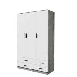 Urbn-Living Urbnliving 180Cm Height White 3 Door 4 Drawer Wardrobe Storage Shelf Modern Bedroom Ash Grey Furniture - thumbnail 5