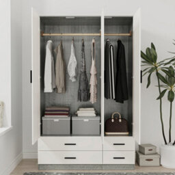 Urbn-Living Urbnliving 180Cm Height White 3 Door 4 Drawer Wardrobe Storage Shelf Modern Bedroom Ash Grey Furniture - thumbnail 6