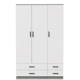 Urbn-Living Urbnliving 180Cm Height White 3 Door 4 Drawer Wardrobe Storage Shelf Modern Bedroom Ash Grey Furniture - thumbnail 3