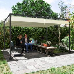 Outsunny 4X3M Metal Pergola Gazebo Patio Sunshelter Retractable Canopy Cream - thumbnail 7