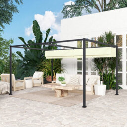 Outsunny 4X3M Metal Pergola Gazebo Patio Sunshelter Retractable Canopy Cream - thumbnail 8